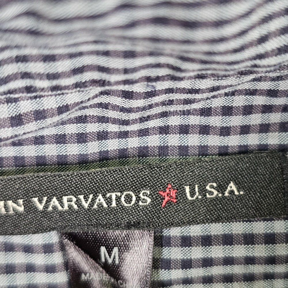 John Varvatos USA Shirt Mens Medium Blue Check Button Down Long Sleeve Cotton - Picture 8 of 11
